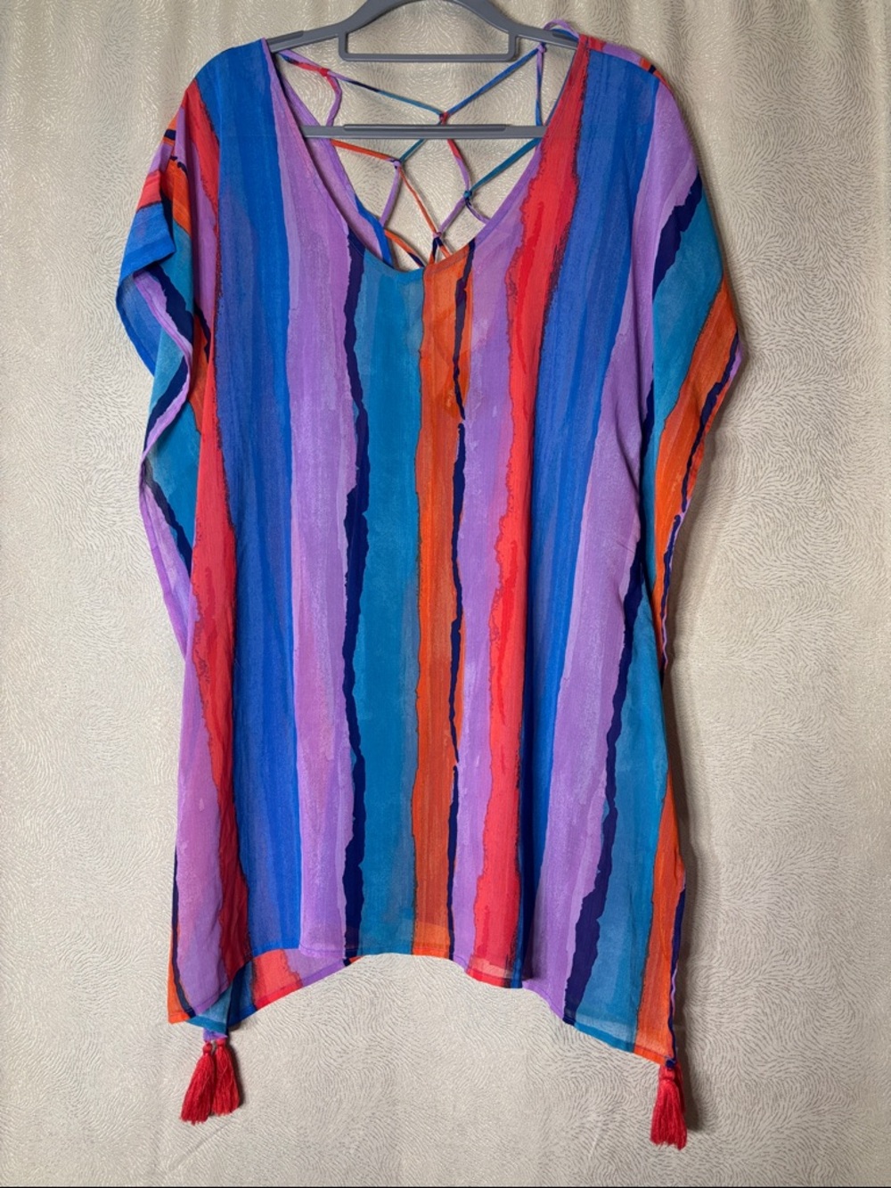 Palisades Striped Multicolor V-Neck Women’s Beach Tunic Top with Back Straps0152